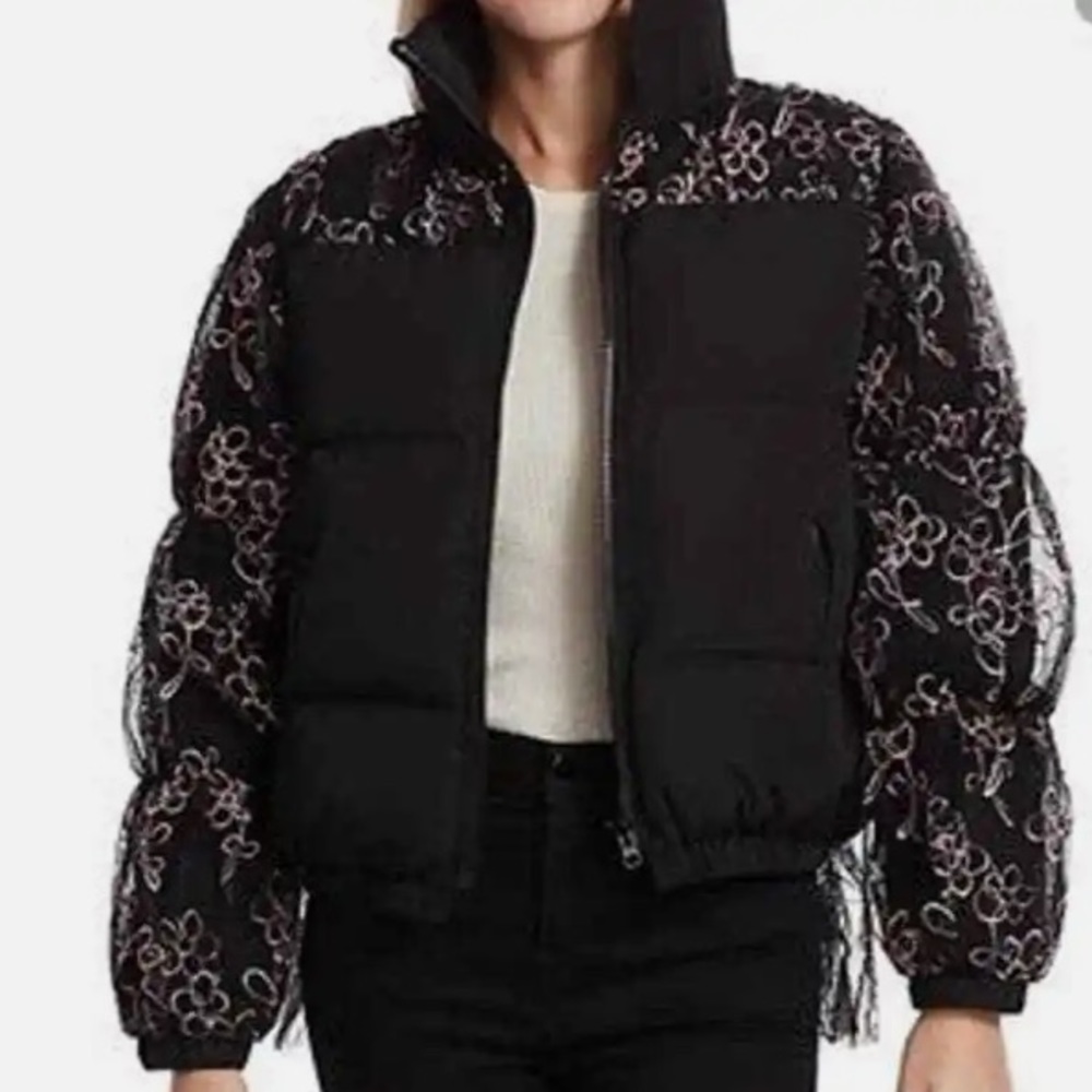 Sandy Liang Metallic Floral Organza Tulle Down Puffer